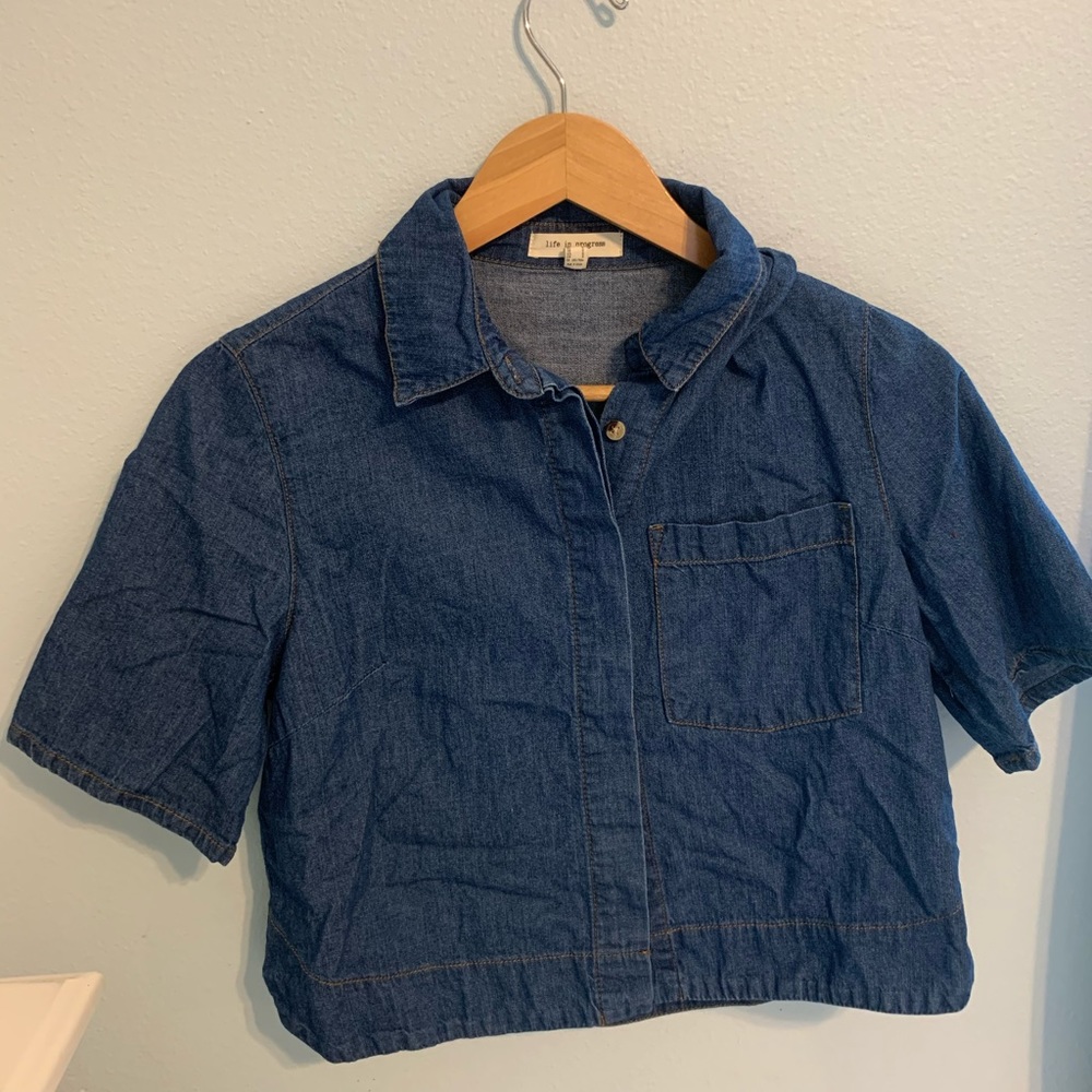 Collared hidden button up denim shirt